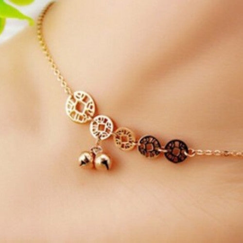 Titanium steel 18K rose gold anklet - Lucky coins bell anklet